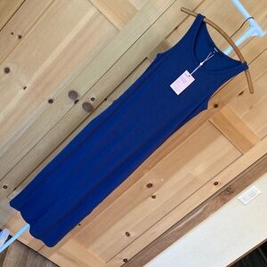 Quince Tencel Ribbed Navy Blue Tank Midi Dress